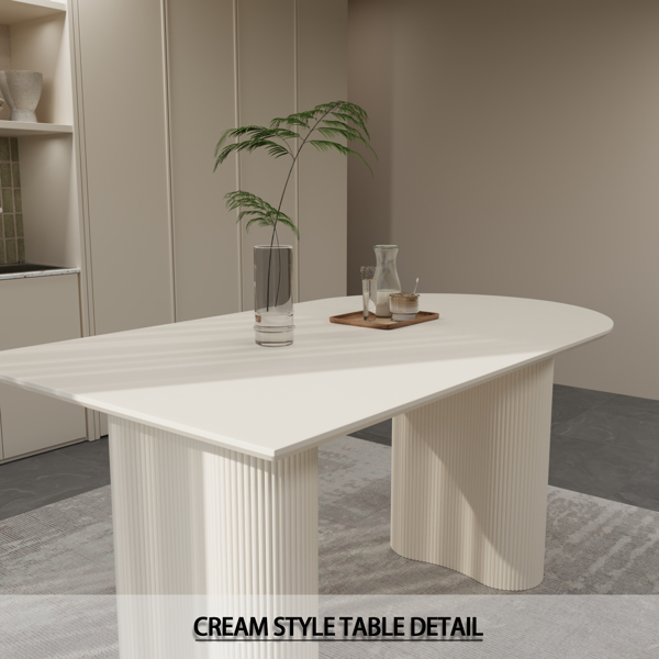 63 "Modern Fashion MDF New Cream Style Dining Table and Irregular Side Table, 4-8 Person Dining Table, Thick Engineering Wood Round Wave Table Legs, Home Kitchen Thick Elegant Cream White Table Top 