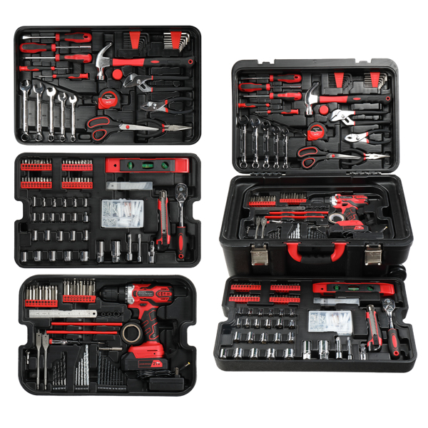 599 PCS Home Tool Set Kit, Auto Repair Tool Kit with Rolling Tool Box, Mechanic Tool Sets with 21V Max Cordless Power Drill