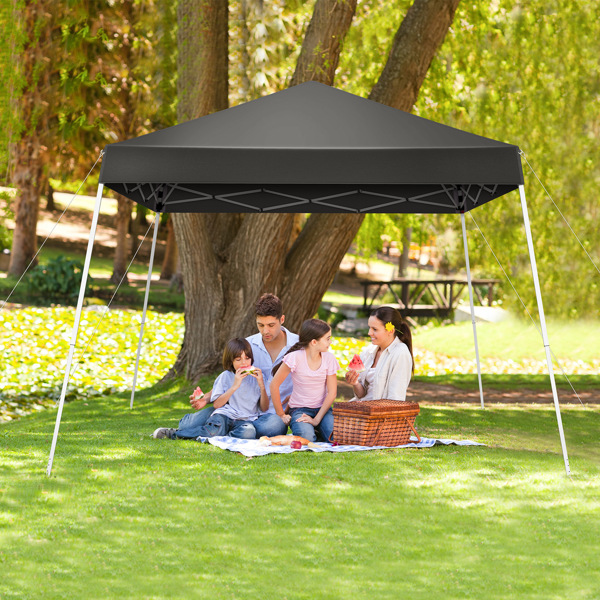 8x8ft Pop Up Canopy Tent, Outdoor Tent Canopy Foldable Portable Canopies for Camping, Patio, Easy Up Gazebo Canopy with Carry Bag Slant Legs, Dark Grey