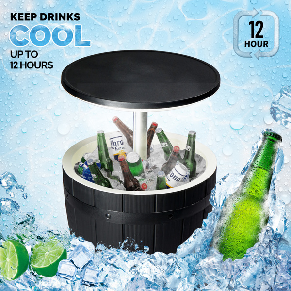 Outdoor Cooler Table, Height-Adjustable Outdoor Cool Bar w/ 10 Gallon Beer and Wine Cooler, All-Weather Resistant Patio Cooler Ice Cool Bar for Deck Pool Party(Black)