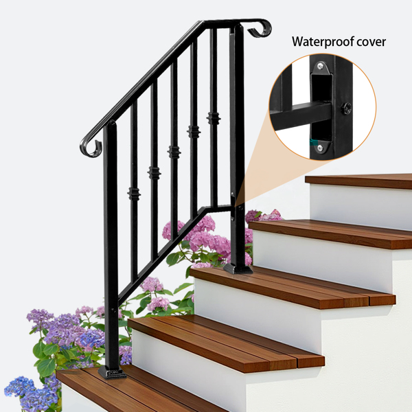 Matte Black Outdoor 2-Step Iron Handrail