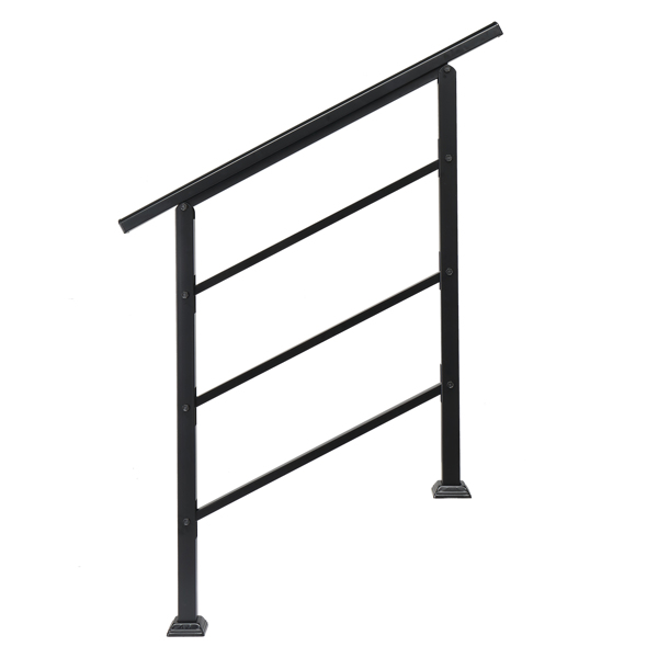 Handrails for Outdoor Steps, Wrought Iron Handrail Fits 1 or 3 Steps, Transitional Handrail with Installation Kit, Black（same as 66442124）