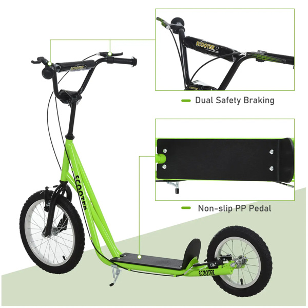   youth scooter is equipped  Dual Brakes  - Green