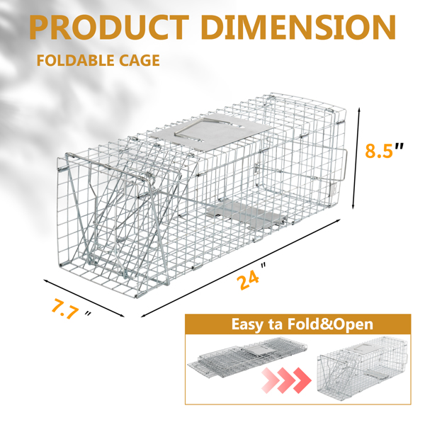 24" Live Animal Cage Trap, Heavy Duty Folding Raccoon Trap, Humane Cat Trap with Handle for Rabbits, Stray Cats, Squirrels, Raccoons, Skunk, Mole, Groundhogs and Opossums