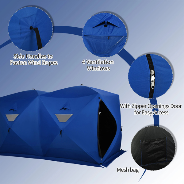 8  Person Pop-up Ice Fishing Tent,Blue Ice Shanty  141.75" L x 70.75" W x 70.75" H