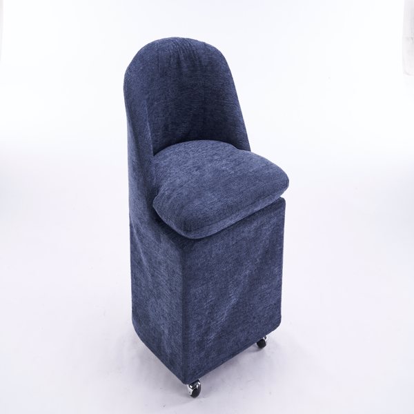 058-Set of 2 Chenille Fabric Dining Chairs With Universal Wheels,Blue