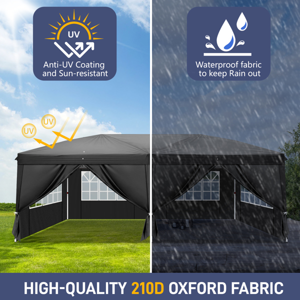 3 x 6m Four Windows Practical Waterproof Folding Tent Black 