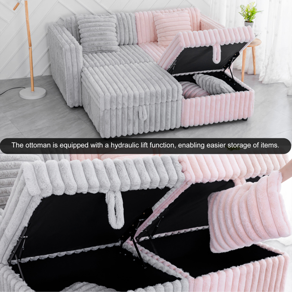 75.6"Soft  Modular 2-person Sofa with Hydraulic Lift. Highly Comfortable & Stylish. Matches 30.7" Ottoman. Ideal for Bedroom & Living Room. Light Pink