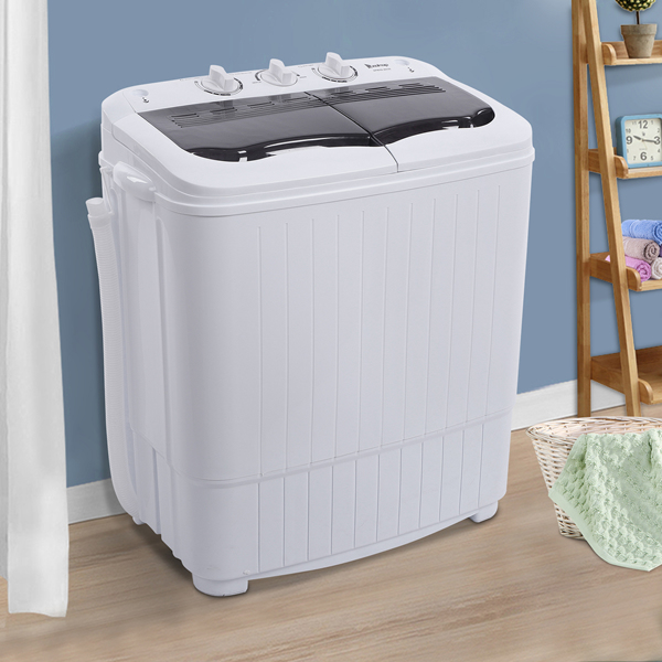 ZOKOP Compact Twin Tub with Built-in Drain Pump XPB35-188S 14.3(7.7 6.6)lbs Semi-automatic Gray Cover Washing Machine