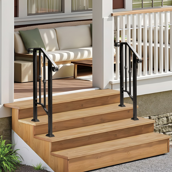 Matte Black Outdoor 1st Tier Iron Handrail