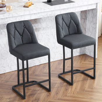 Set of 2,Modern Upholstered Bar Stool with Button-Tufted Backrest, Counter Height Chair with Sturdy Metal Frame, Comfortable Padded Seat for Kitchen, Bar, or Dining Room - Grey