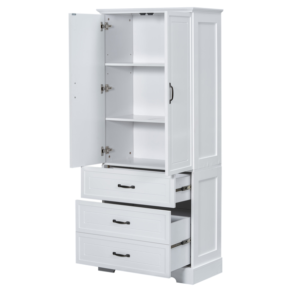 Tall Bathroom Storage Cabinet, Cabinet with Two Doors and Drawers, Adjustable Shelf, MDF Board, White