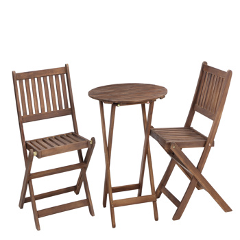 3-Piece Acacia Wood Bistro Set, Wooden Folding Patio Furniture for Garden Backyard Balcony Porch w/ 1 Coffee Table and 2 Foldable Chairs, Natural Stained