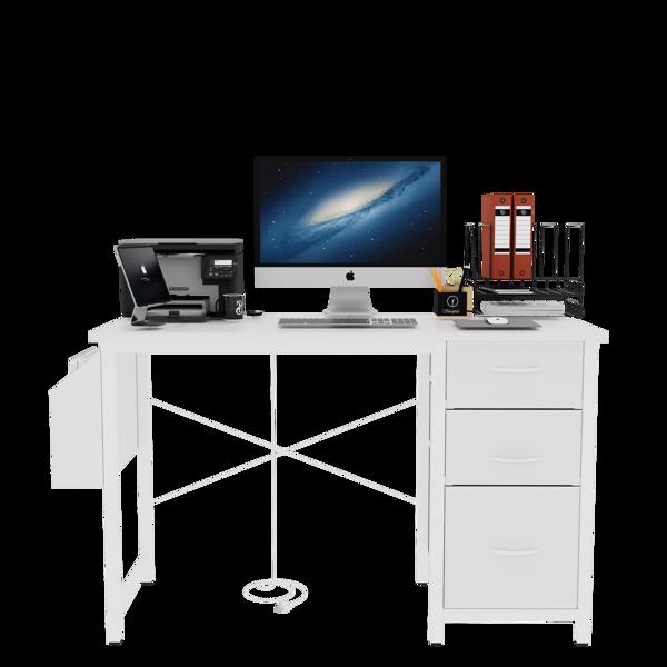 47.3"office desk with power outlet,3 drawers,Side Pocket, Study Desk Easy to Assemble,Frame stability Reversible for home desk, company computer desk, game table,Vanity table, white