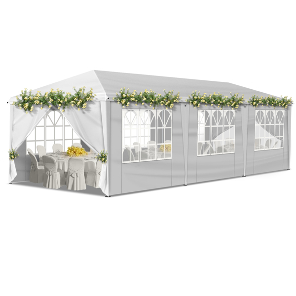 10x30ft Outdoor Pop Up Canopy, Portable Instant Canopy Tent with 8 Sidewalls for Outdoor Events Party Wedding Birthday Graduation, White