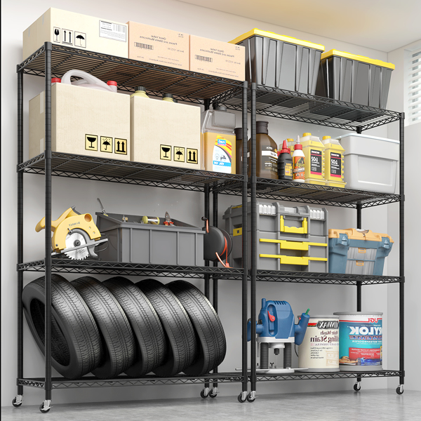 Heavy Duty Storage Shelves 46.06" W  Wire Shelving Unit with Wheels 800LBS  NSF Metal Shelves for Storage Adjustable Garage Storage Rack Pantry Shelf Commercial Shelving, 64.96" H X 46.06''W X 17.7" D