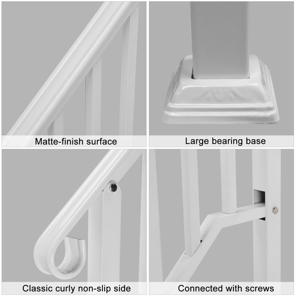 Handrails for Outdoor Steps, Iron Handrail Fits 2 Step, Transitional Handrail with Installation Kit, White（same as 74664377）