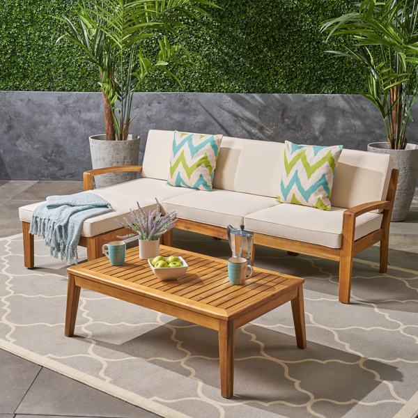 L Shape 5pc Acacia Sectional Patio Sofa Set