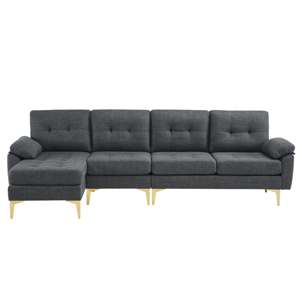 L-Shaped Sectional Sofa Couch for Living Room, Modern 4-Seater Tufted Linen Lounge Sleeper with Chaise, Dark Grey