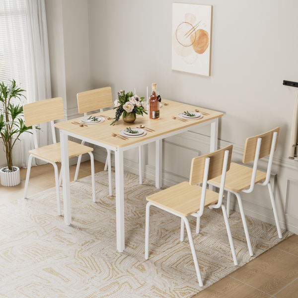 5-Piece Dining Table Set with 4 Chairs, 43" Kitchen Table & Chairs Set for 4, Dining Room Table with Metal Frame & MDF Board, Perfect for Small Space, Easy Clean