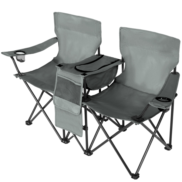 Portable Outdoor 2-Seat Folding Chair with Removable Sun Umbrella Grey