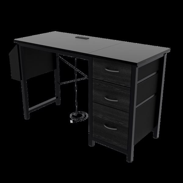 47.3"office desk with power outlet,3 drawers,Large Side Pocket, Desk Easy to Assemble,Frame stability Reversible,  for home desk, computer desk, game table,Writing desk,Vanity table, black