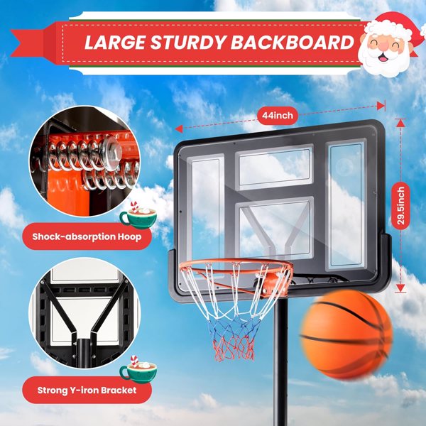 Basketball Hoop Outdoor Portable Goals Court System 4.2-10Ft Adjustable Height, 44 Inch Shatterproof Backboard & Enlarged Base, Gifts for Kids/Youth/Adults in Backyard/Driveway/Indoor