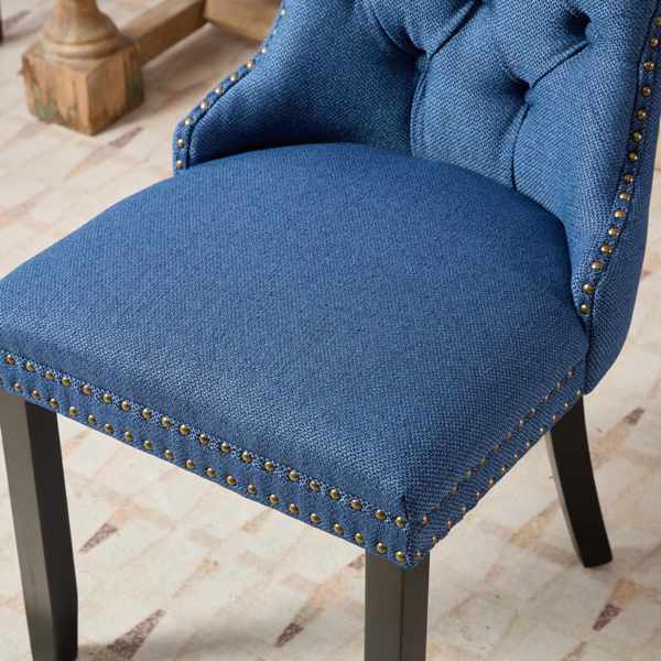 Modern, High-end Tufted Solid Wood Contemporary Flax Upholstered Linen Dining Chair with Wood Legs Nailhead Trim 2-Pcs Set,Blue Linen, SW6801BL