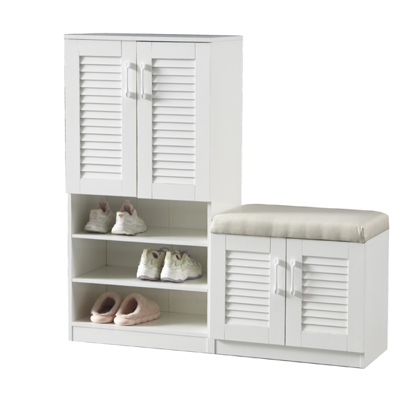 Multi functional Shoe Storage Cabinet with Bench & 7+3 Storage compartment, Adjustable layer board, Shoe Bench with Cushion for Entryway,  Freestanding Shoe Rack for Entryway, Mudroom, Hallway,white