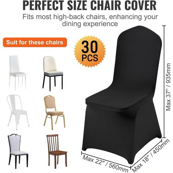 Stretch Spandex Folding Chair Covers, Universal Fitted Chair Cover, Removable Washable Protective Slipcovers, for Wedding, Holiday, Banquet, Party, Celebration, Dining (30PCS Black)