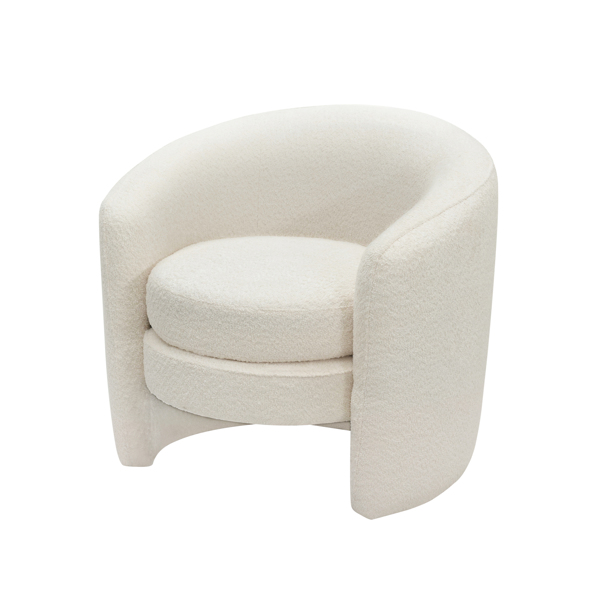 Modern Curved Back Upholstered Accent Chair, Soft Cozy Boucle Fabric, Comfortable Plush Seating, No Assembly Required, Versatile Style for Living Room/Reading Room/Bedroom, Ivory