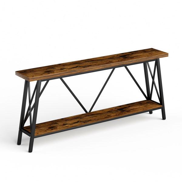 70.9 Inch Extra Long Sofa Table, Console Behind Sofa, Entryway Table with 2 Tier Storage Shelves for Hallways,Living Rooms,Foyers,Entryways,Banquet Rooms,Rustic Brown and Black, 70.9″L x 11.8"W x 32"H