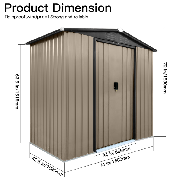 Outdoor storage sheds 4FTx6FT Apex roof brown with Sliding Doors