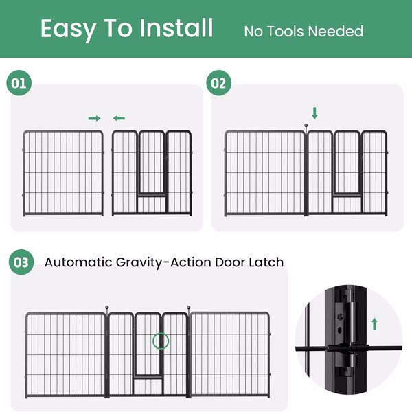 Dog Playpen 24 Inch 8 Panels, Heavy Duty Metal Pet Playpen Indoor Outdoor for Camping, Yard, RV, Garden Fence, Privacy Patio, Black