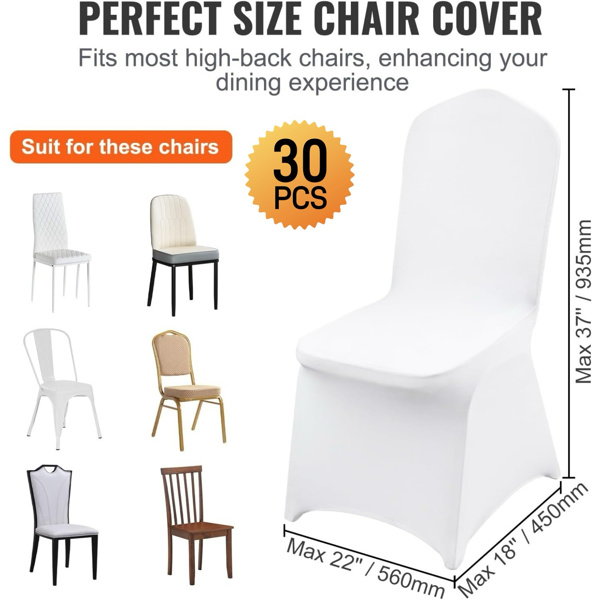 Stretch Spandex Folding Chair Covers, Universal Fitted Chair Cover, Removable Washable Protective Slipcovers, for Wedding, Holiday, Banquet, Party, Celebration, Dining (30PCS White)