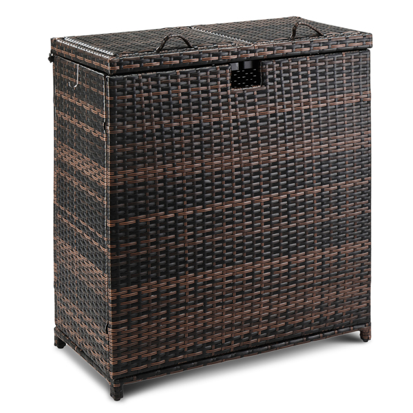 Outdoor Large Wicker Trash Bins, 72 Gallon Hideaway Rattan Trash Cans with Dual Lids for Porch Backyard Deck Patio Poolside, Brown