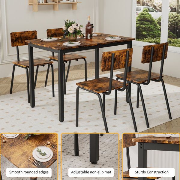 5-Piece Dining Table Set with 4 Chairs, 43" Kitchen Table & Chairs Set for 4, Dining Room Table with Metal Frame & MDF Board, Perfect for Small Space, Easy Clean