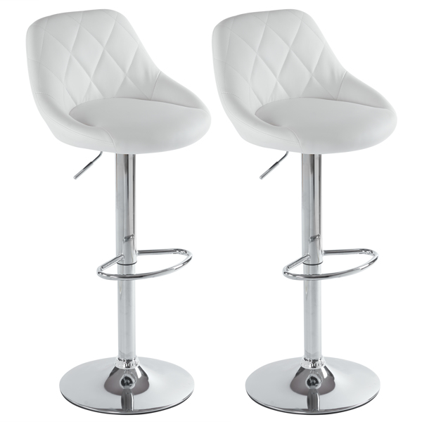 Set of 2 Counter Bar Stools, PU Leather Bar Stool, Adjustable Lift Height Swivel Stool with Comfortable Backrest for Home Office Kitchen Bar, White