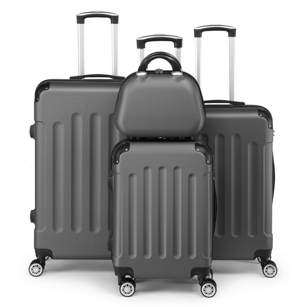 FCH Corner-Protected Four-Piece Set ABS Luggage 20in, 24in, 28in + 12in Handbag with ABS Material and Steel Telescopic Handle in Classic Dark Grey