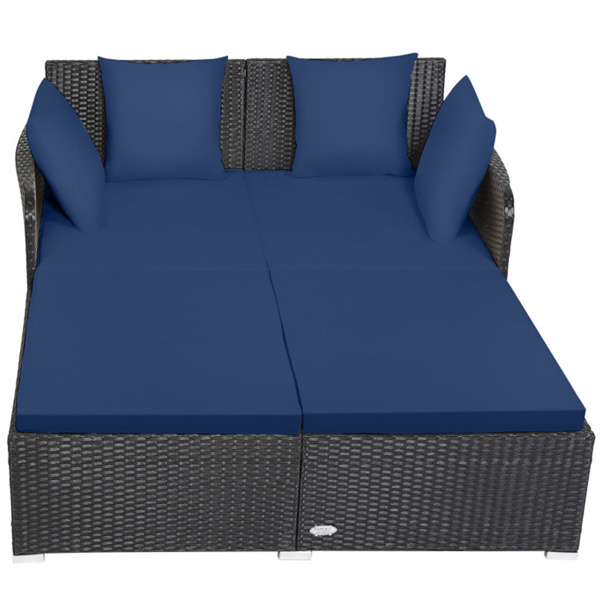 Navy Outdoor Rattan Daybed with Upholstered Cushions