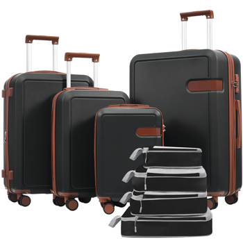 4 Piece Luggage Set with Compression Packing Cubes for Suitcase Expanable Spinner Wheels Lightweight Suitcase with TSA Lock 16 IN+20IN+24IN+28IN