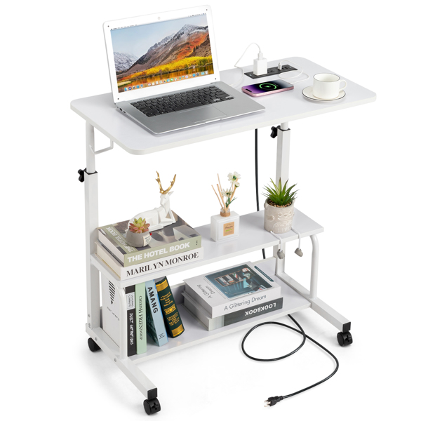 FCH White Wood Grain P2 15MM Particle Board with Melamine Coating Adjustable Computer Desk with 3 USB + 2 AC Outlets