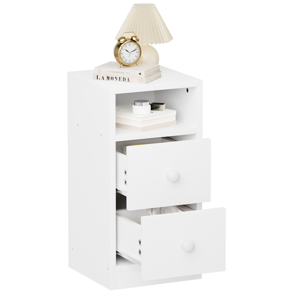 Night Stand with Two Drawer White 2PCS