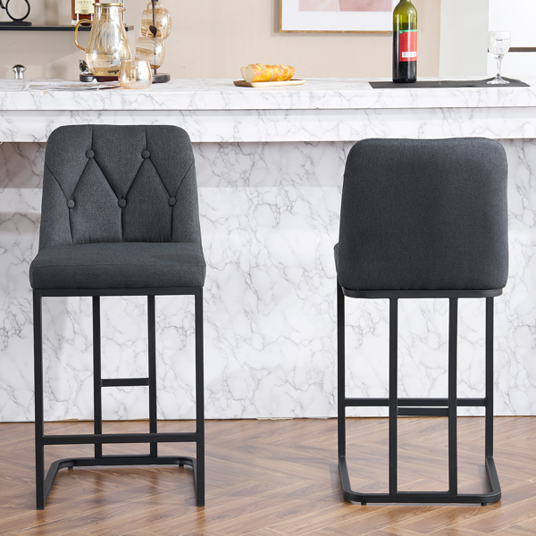 Set of 2,Modern Upholstered Bar Stool with Button-Tufted Backrest, Counter Height Chair with Sturdy Metal Frame, Comfortable Padded Seat for Kitchen, Bar, or Dining Room - Grey