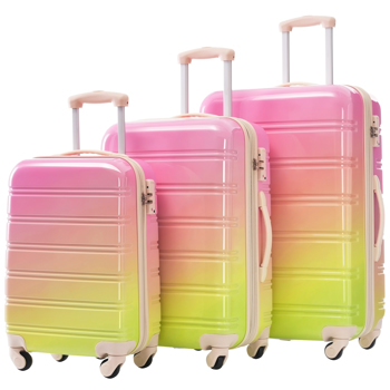 Hardshell Luggage Sets 3 Piece Gradient Color Expandable Suitcase with Spinner Wheels and TSA Lock Lightweight 20\\" 24\\" 28\\" Available,Pink+Green