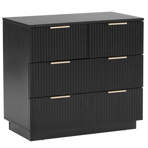 FCH Black P2 Particle Board and Density Board Wavy Pattern Drawer Front Three-Level Four-Drawer Bedside Cabinet