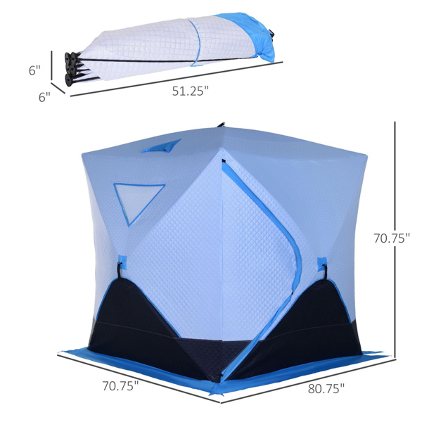 4 Person Pop-up Ice Fishing Tent,Light Blue Ice Shanty  80.75" L x 70.75" W x 70.75"