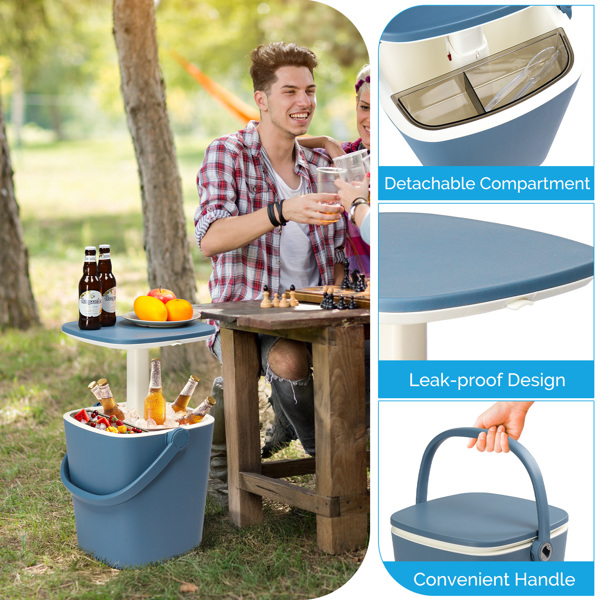 Outdoor Cooler Table, 4 Gallon Portable Cooler Side Table with Handle, Bottle Opener and Lift Top Lid, All-Weather Resistant Patio Cooler Ice Cool Bar for Camping, Picnic, Beach, Pool, Party