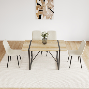55\\" MDF dining table and modern dining chair 4-piece set, medieval wooden kitchen dining table set, rectangular metal base, dining table and suede chair 