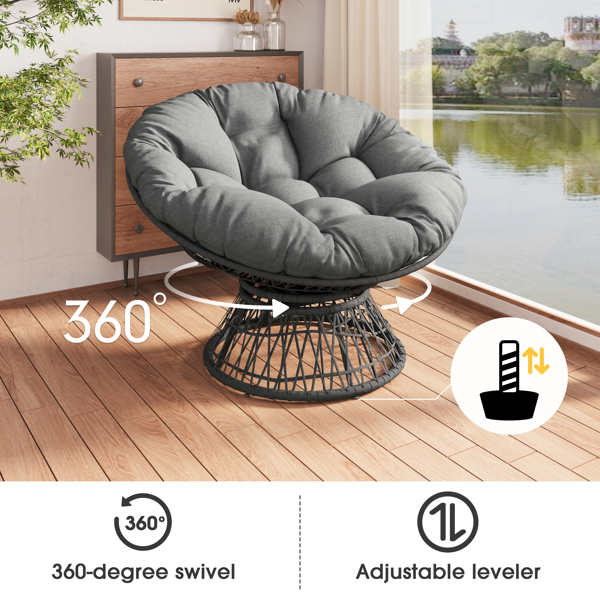 41.5" Ergonomic Wicker Chair with Cloud Thick Density Fabric Cushion,3-proof Cover,High Capacity Iron Frame,Fluid 360 Degree Swivel for Reading,Living Room, Bedroom,Lounge,Gray Base,2 Colors